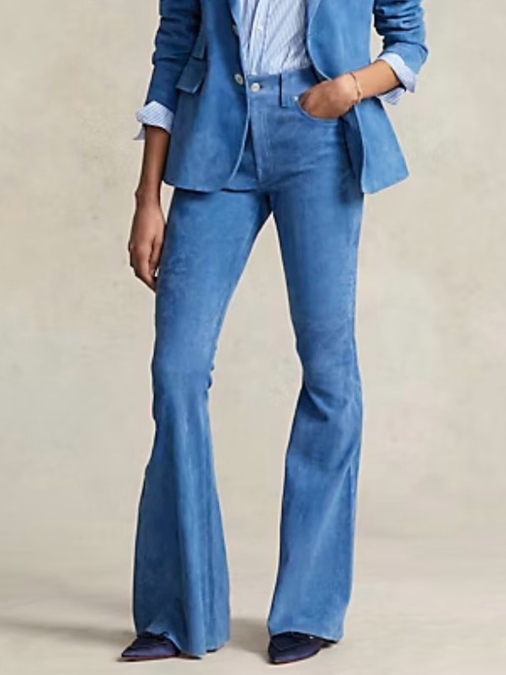 POLO RALPH LAUREN Blue Label Suede Super Flare Mid Rise Trousers—NWT—6